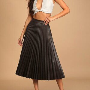 NWT faux leather dark brown midi skirt